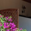 Fiori di bouganville su un portico soleggiato.